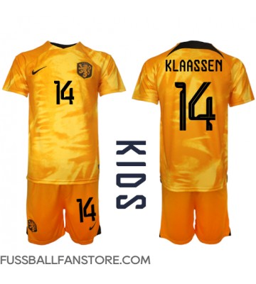 Niederlande Davy Klaassen #14 Replik Heimtrikot Kinder WM 2022 Kurzarm (+ Kurze Hosen)